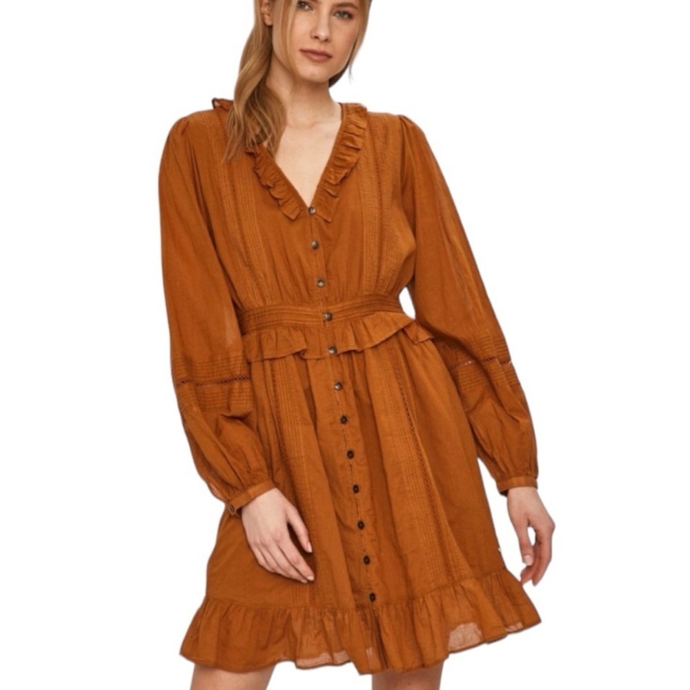 SCOTCH & SODA Sun Ray 100% Organic Cotton Lace Insert Long Sleeve Dress size M